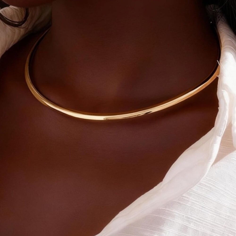 24k Gold Plated Minimalist Smooth Choker Necklace new